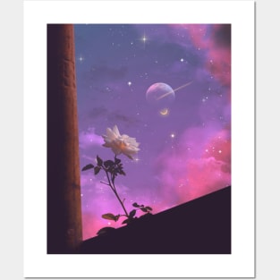 Rose And Moon Landscape Posters and Art